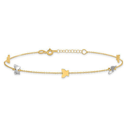 14K Two-Tone Polished Butterfly W/ 1in Ext Anklet