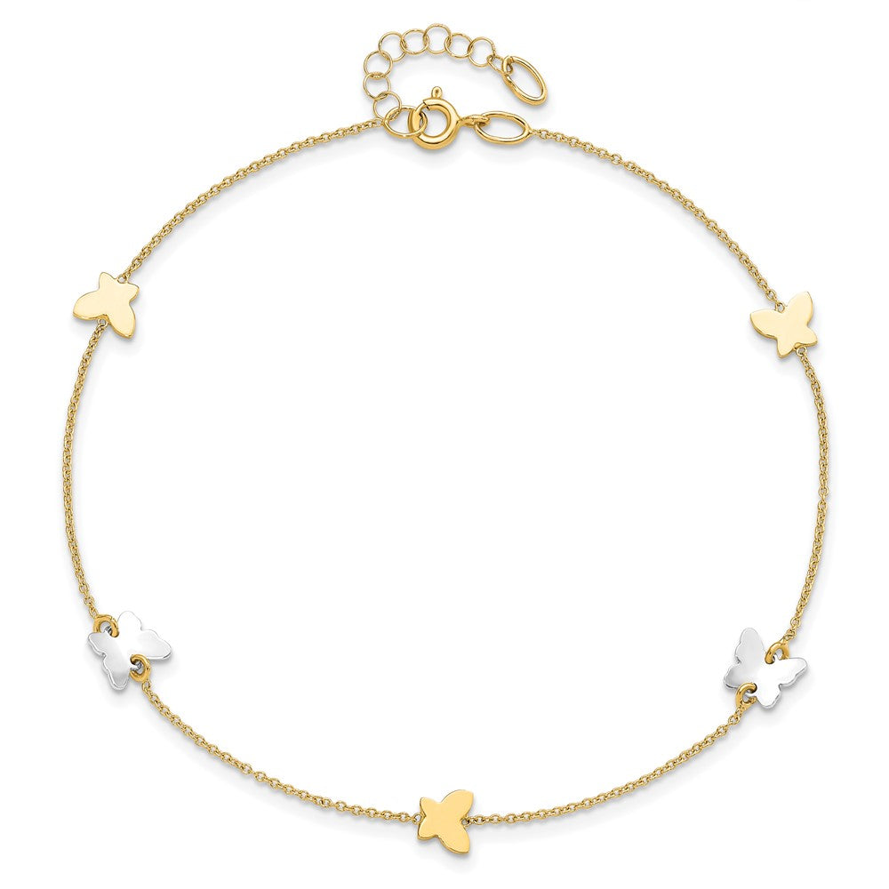 14K Two-Tone Polished Butterfly W/ 1in Ext Anklet