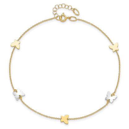14K Two-Tone Polished Butterfly W/ 1in Ext Anklet