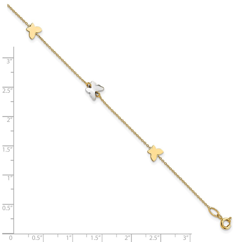 14K Two-Tone Polished Butterfly W/ 1in Ext Anklet