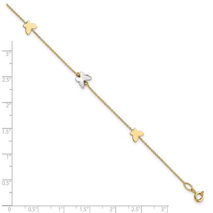 14K Two-Tone Polished Butterfly W/ 1in Ext Anklet