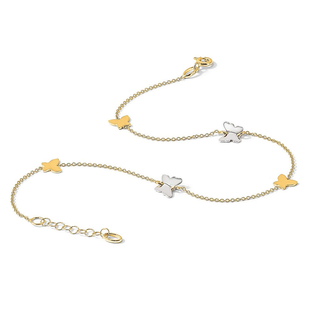 14K Two-Tone Polished Butterfly W/ 1in Ext Anklet