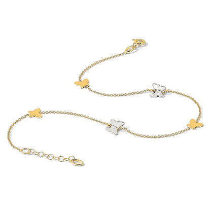 14K Two-Tone Polished Butterfly W/ 1in Ext Anklet