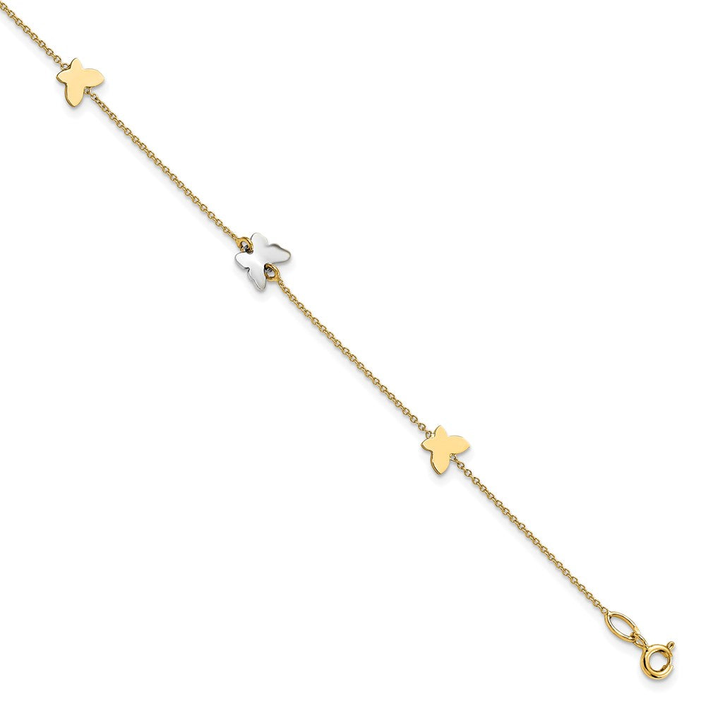 14K Two-Tone Polished Butterfly W/ 1in Ext Anklet