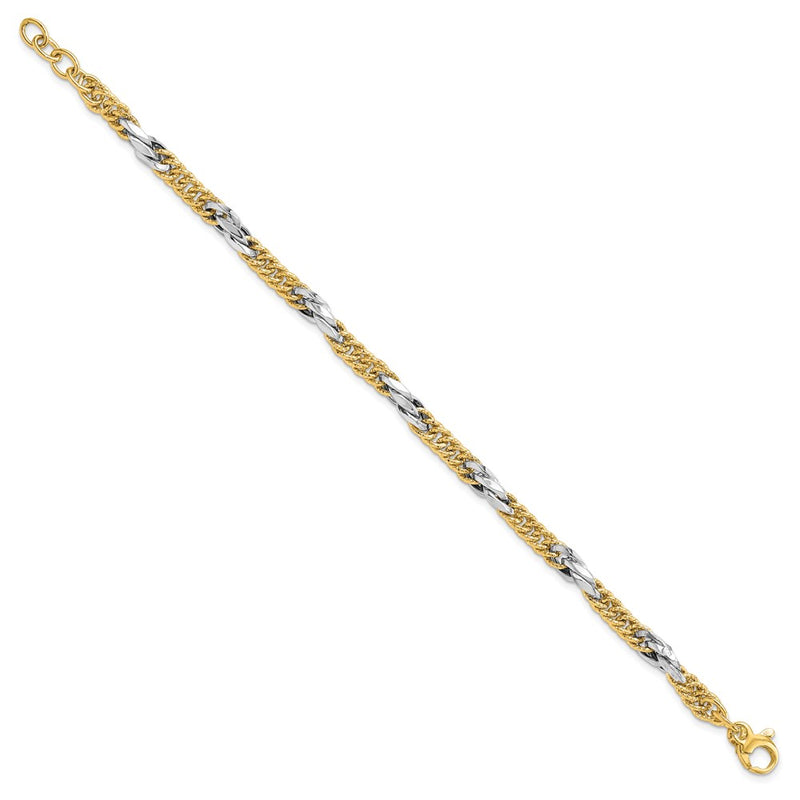 14K Two Tone Polished D/C Link W/ .5In Ext. Bracelet