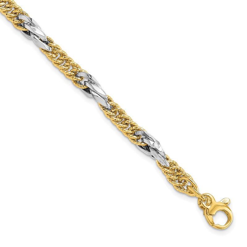 14K Two Tone Polished D/C Link W/ .5In Ext. Bracelet