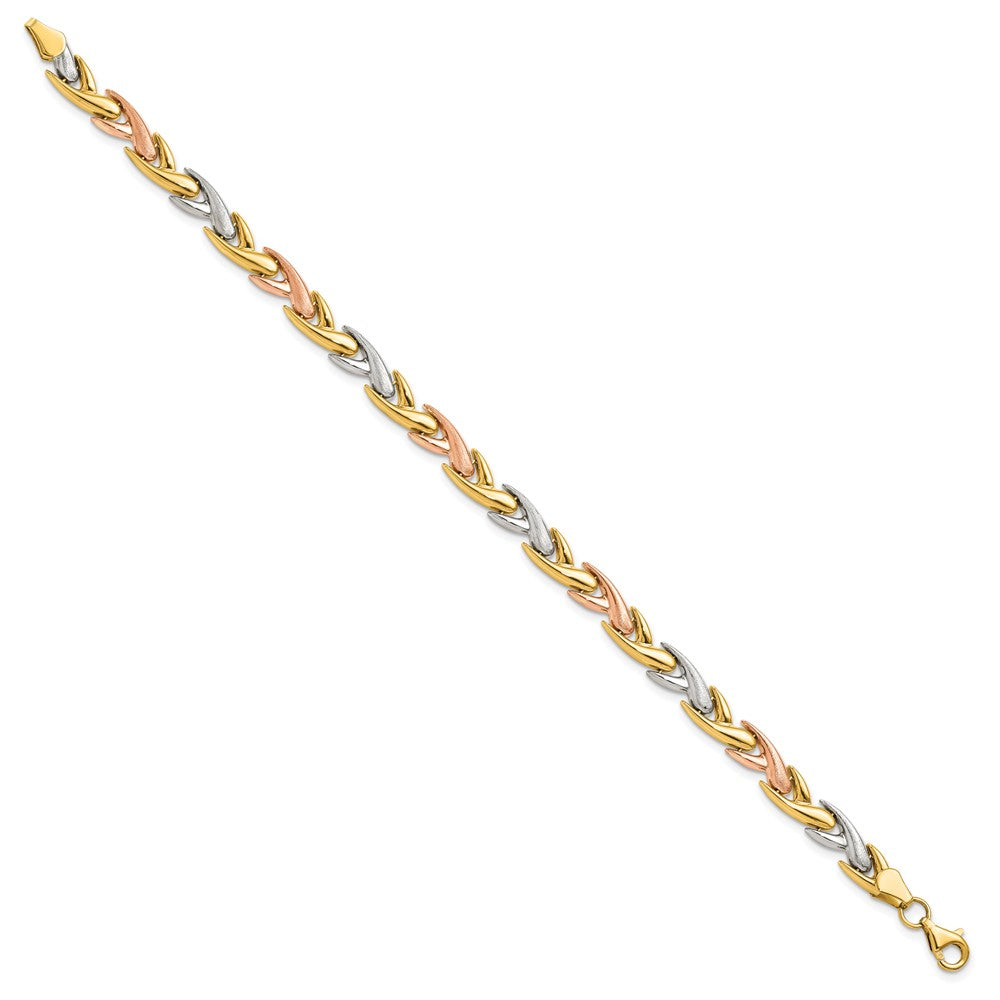 14K Tri Color Polished And Brushed Link Bracelet