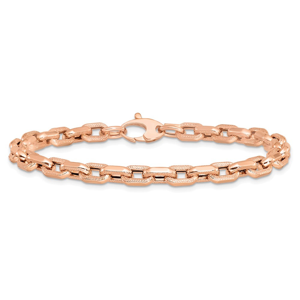 14K Rose Gold Polished And Textured Fancy Link Bracelet
