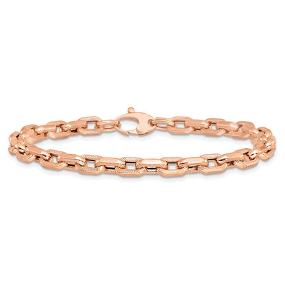 14K Rose Gold Polished And Textured Fancy Link Bracelet