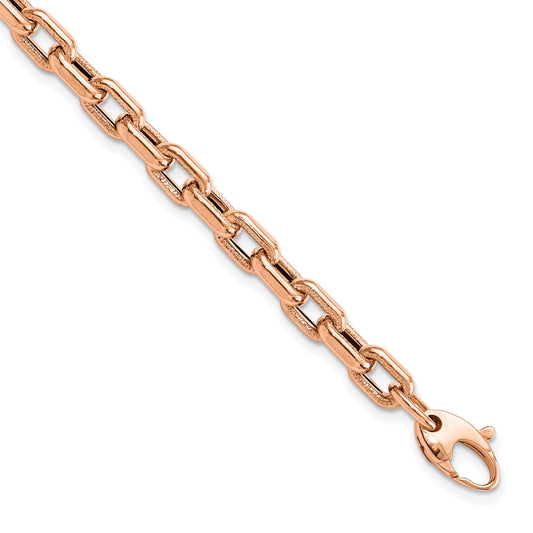 14K Rose Gold Polished And Textured Fancy Link Bracelet