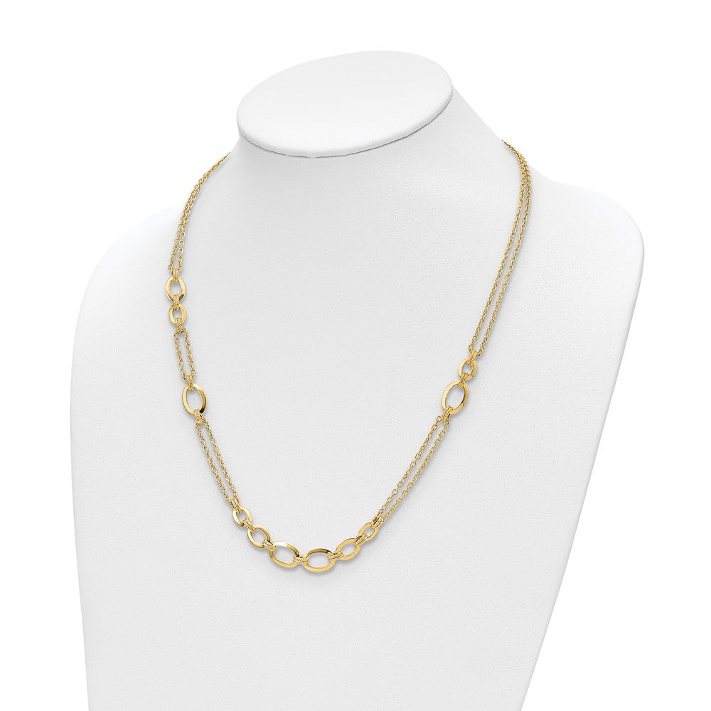 14K Yellow Gold Polished Fancy Double Stranded Link Chain Necklace