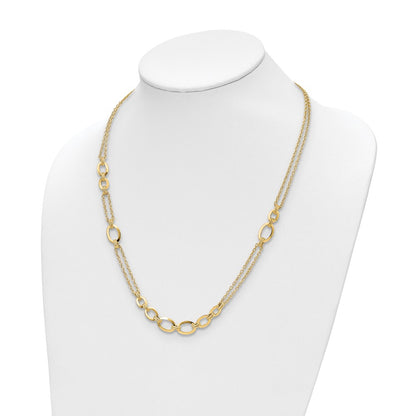 14K Yellow Gold Polished Fancy Double Stranded Link Chain Necklace