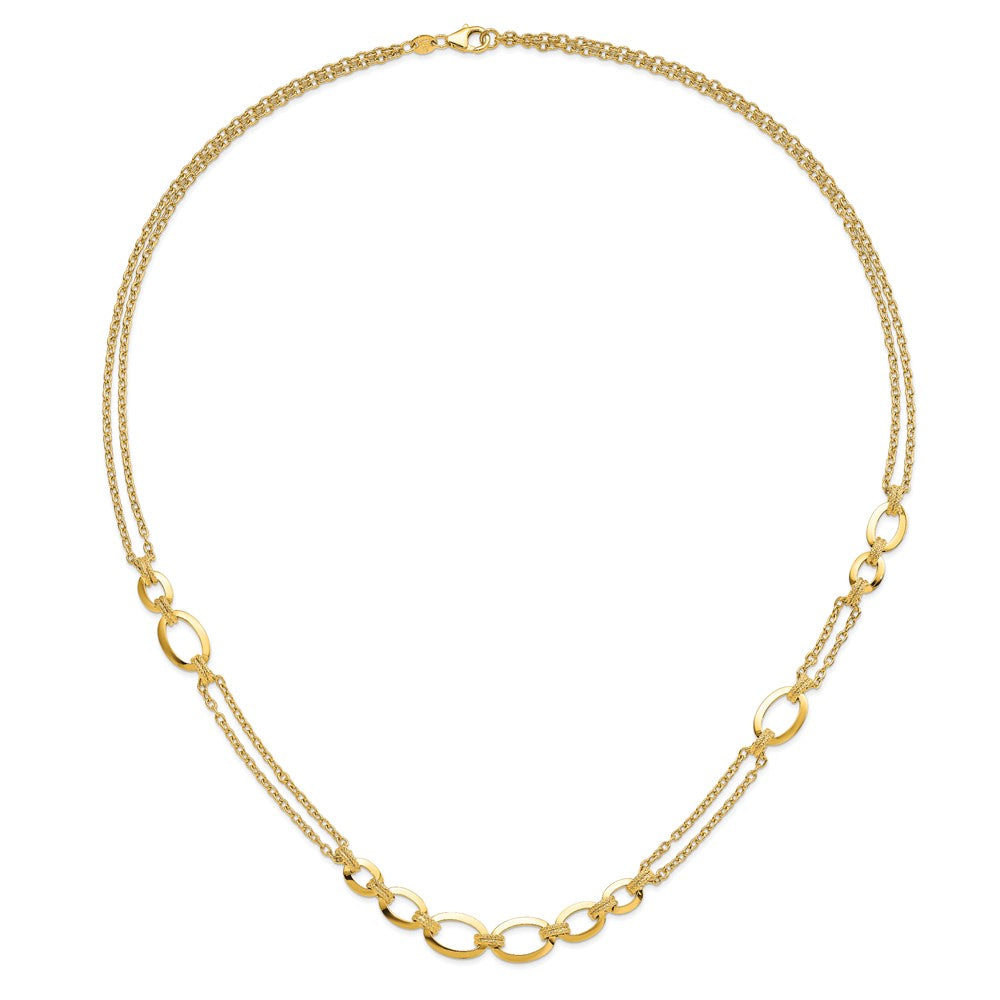 14K Yellow Gold Polished Fancy Double Stranded Link Chain Necklace