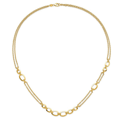 14K Yellow Gold Polished Fancy Double Stranded Link Chain Necklace
