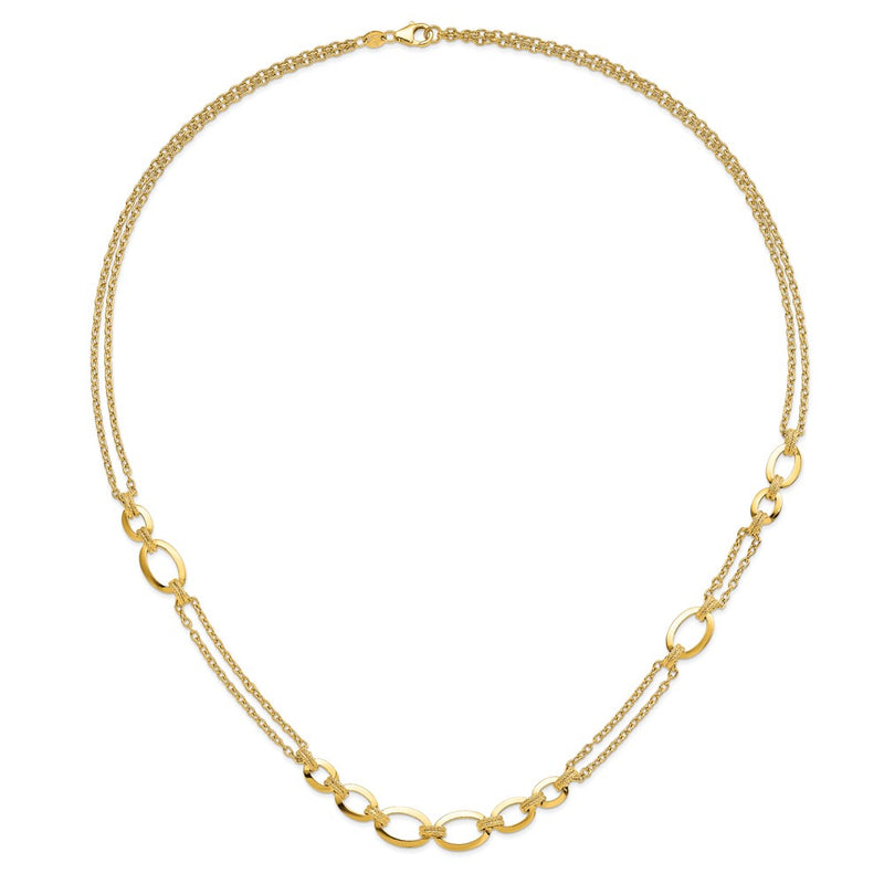 14K Yellow Gold Polished Fancy Double Stranded Link Chain Necklace