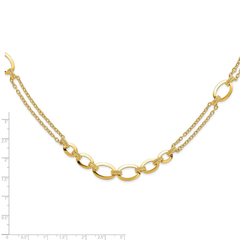 14K Yellow Gold Polished Fancy Double Stranded Link Chain Necklace