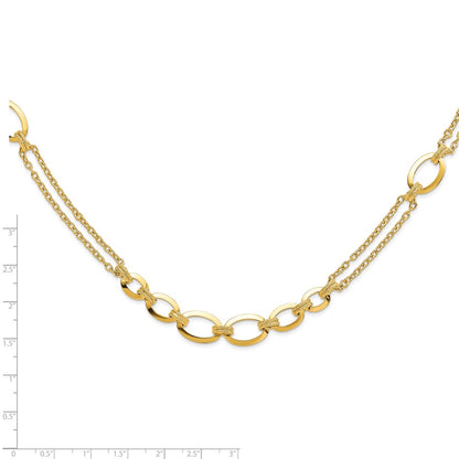 14K Yellow Gold Polished Fancy Double Stranded Link Chain Necklace