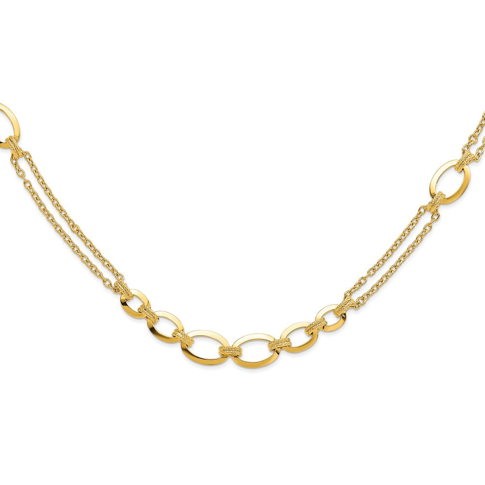 14K Yellow Gold Polished Fancy Double Stranded Link Chain Necklace
