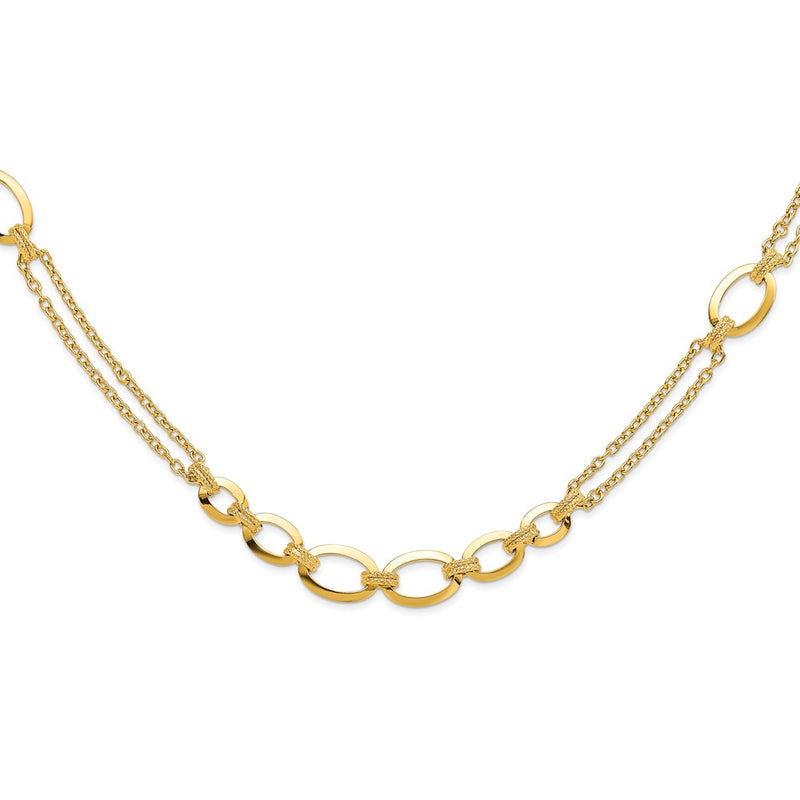 14K Yellow Gold Polished Fancy Double Stranded Link Chain Necklace
