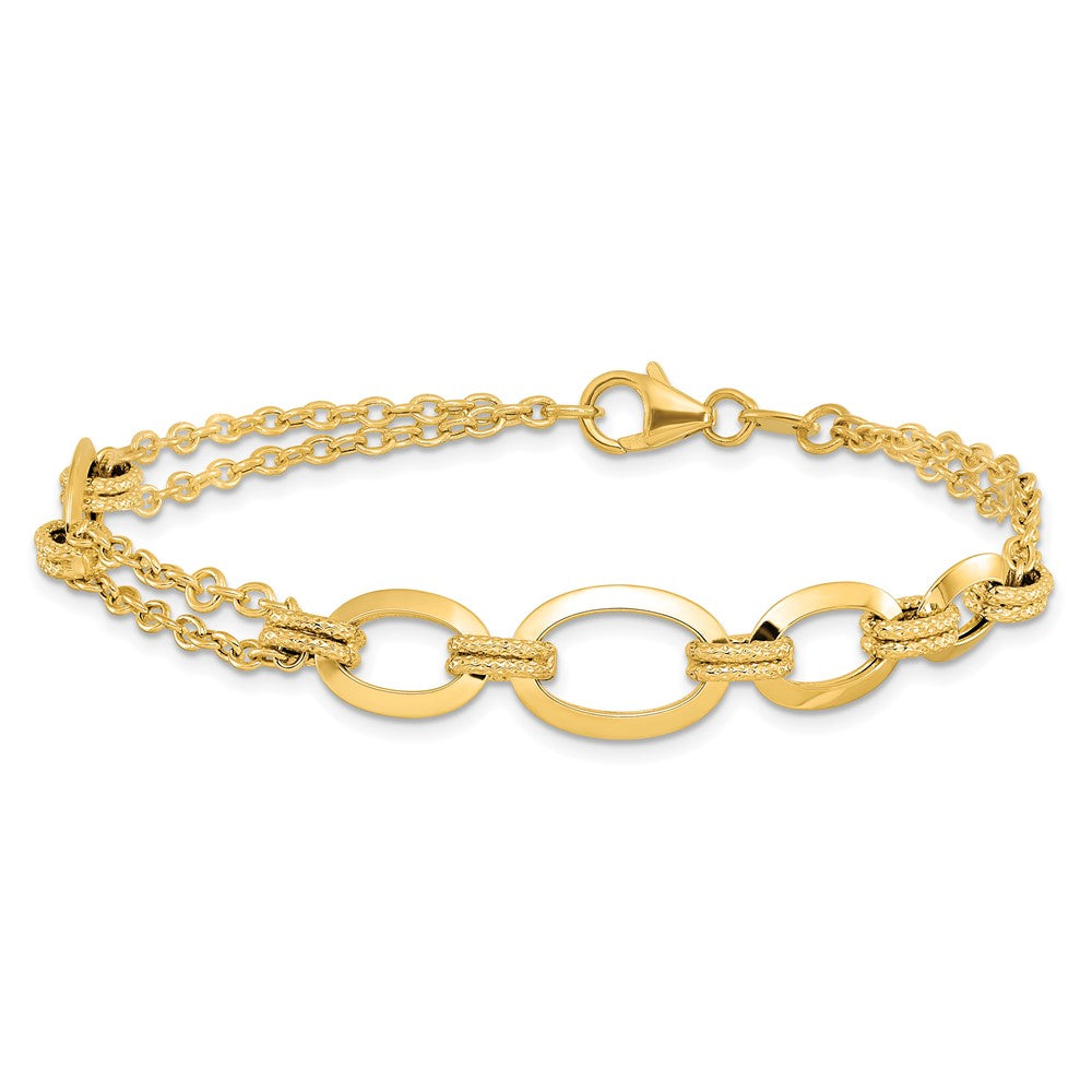 14K Yellow Gold Polished Fancy Double Stranded Link Bracelet