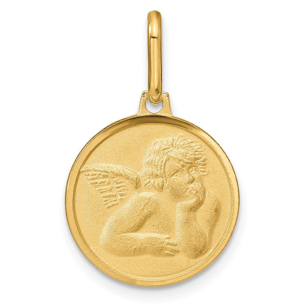 14K Yellow Gold Polished And Matte Angel Pendant