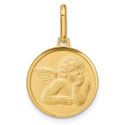 14K Yellow Gold Polished And Matte Angel Pendant