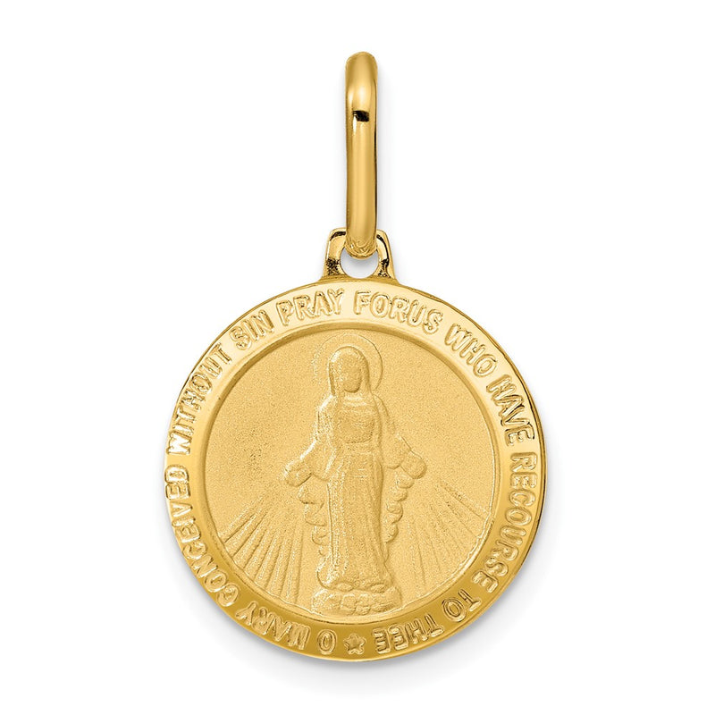 14K Yellow Gold Polished And Matte Round Miraculous Medal