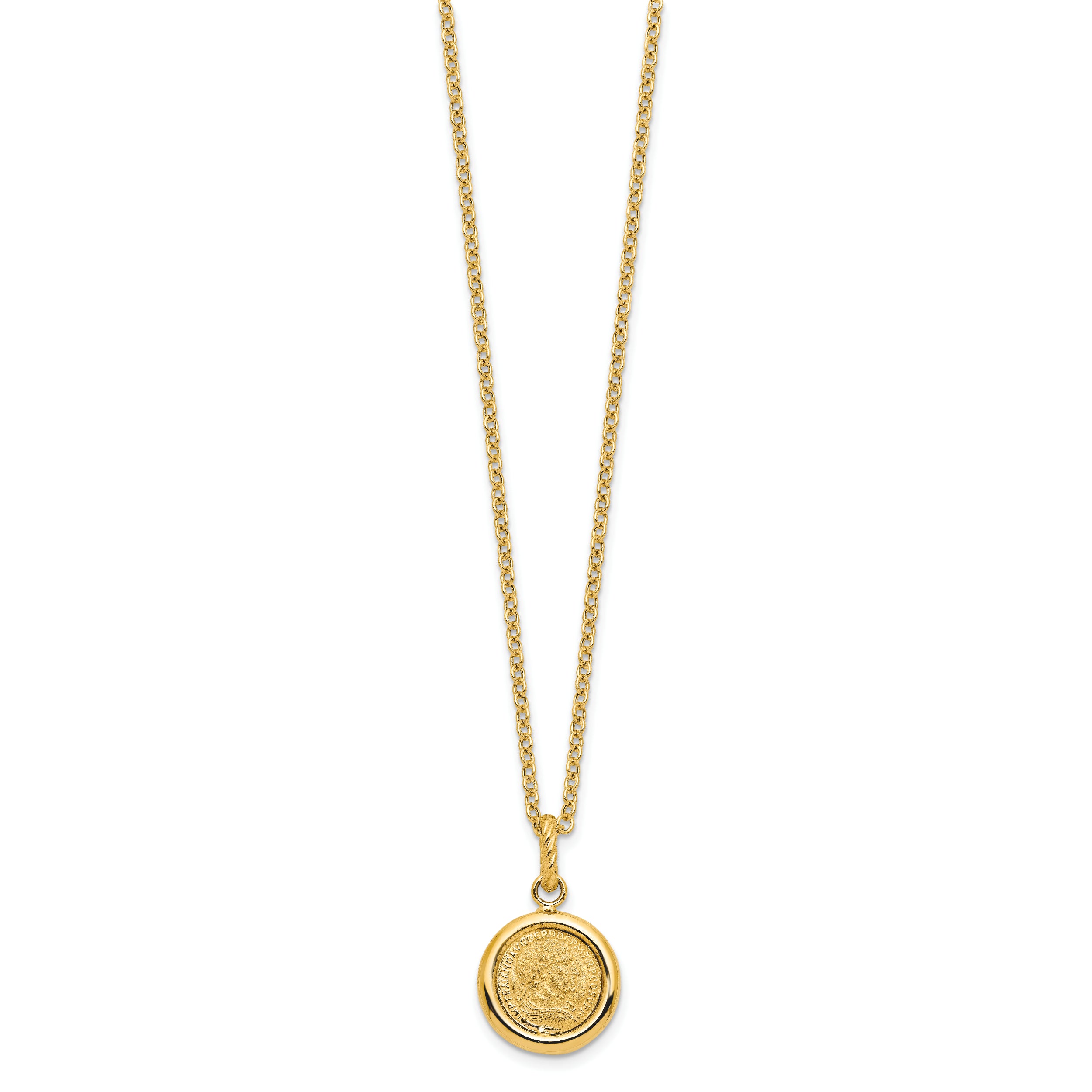 14K Yellow Gold Polished And Matte Coin Necklace