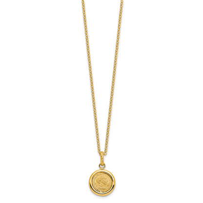 14K Yellow Gold Polished And Matte Coin Necklace