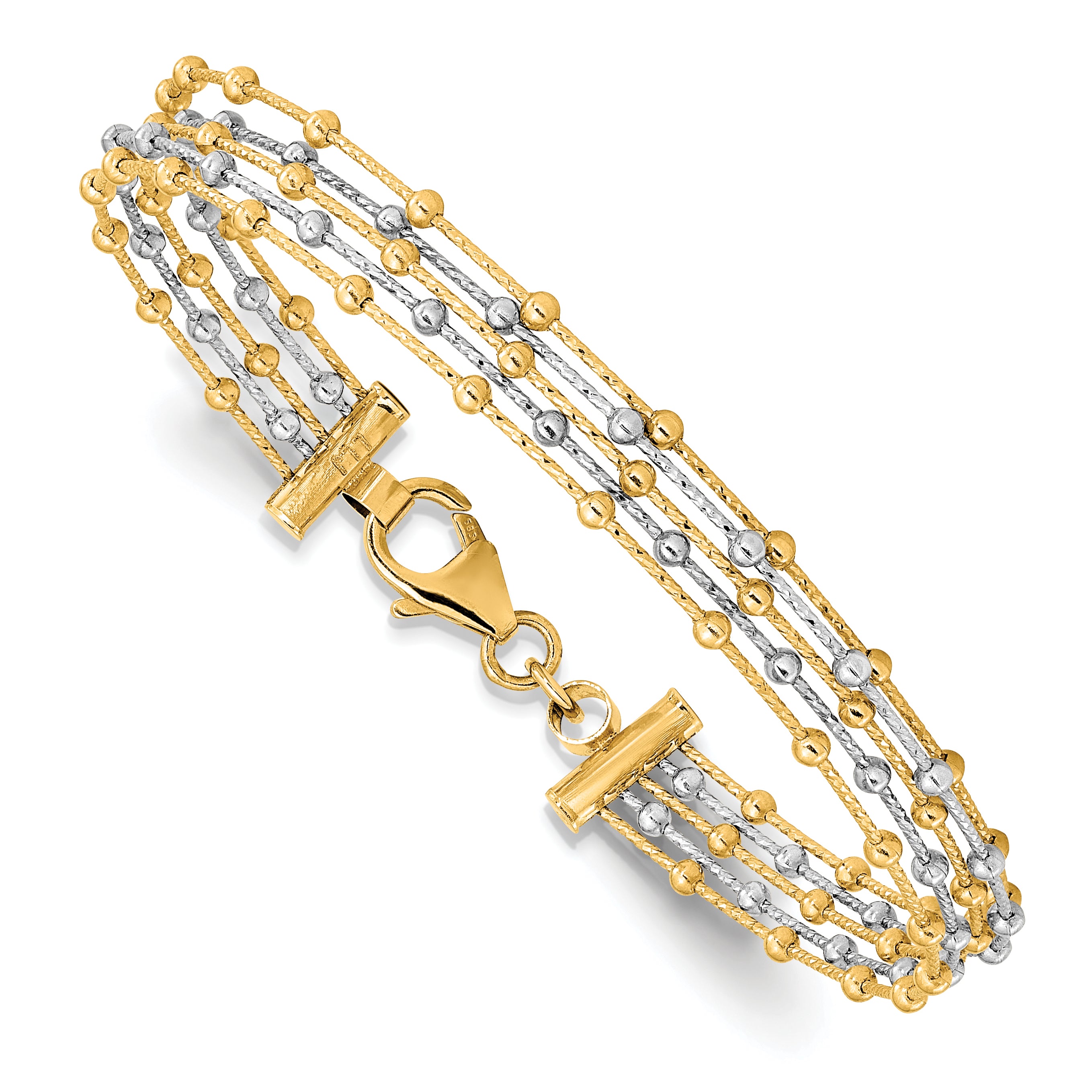 14K Two Tone Beaded Multi Strand Wire Bangle