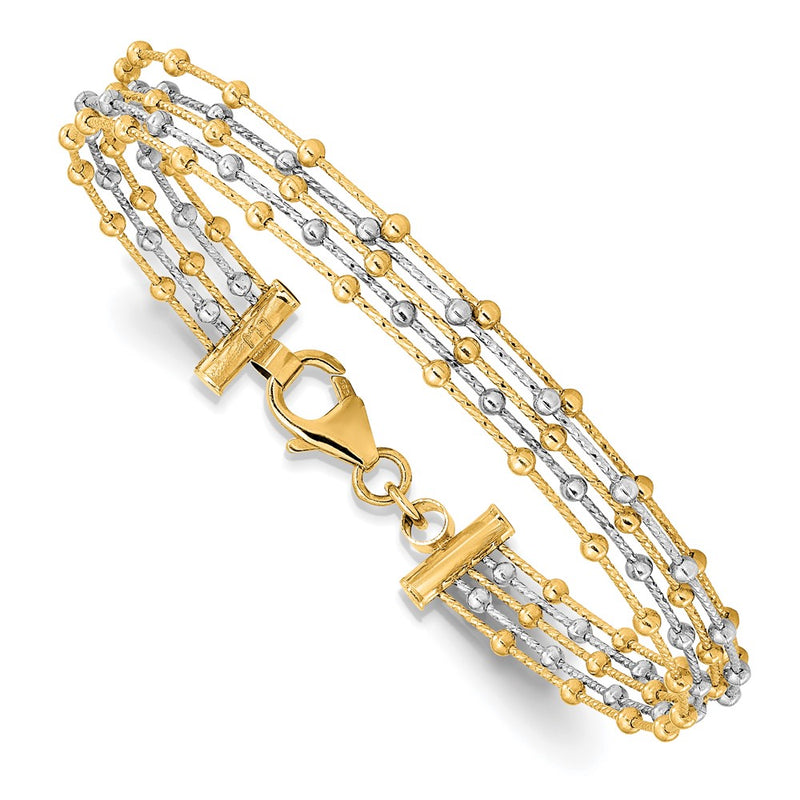 14K Two Tone Beaded Multi Strand Wire Bangle