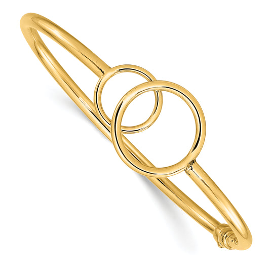 14K Yellow Gold Polished Double Circled Hinged Bangle