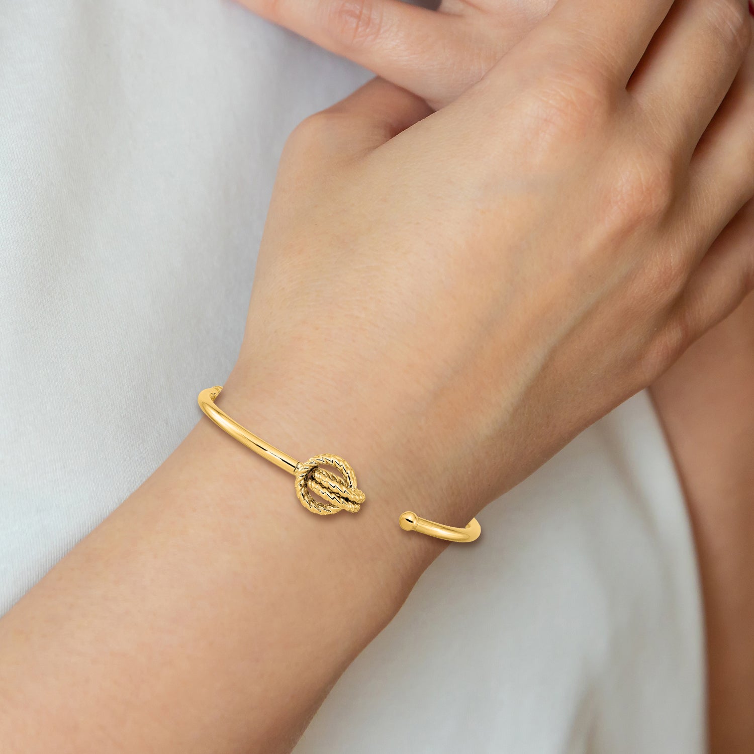 14K Yellow Gold Polished Love Knot Hinged Bangle
