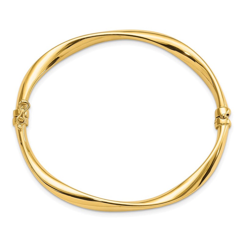 14K Yellow Gold Polished Twisted Hinged Bangle