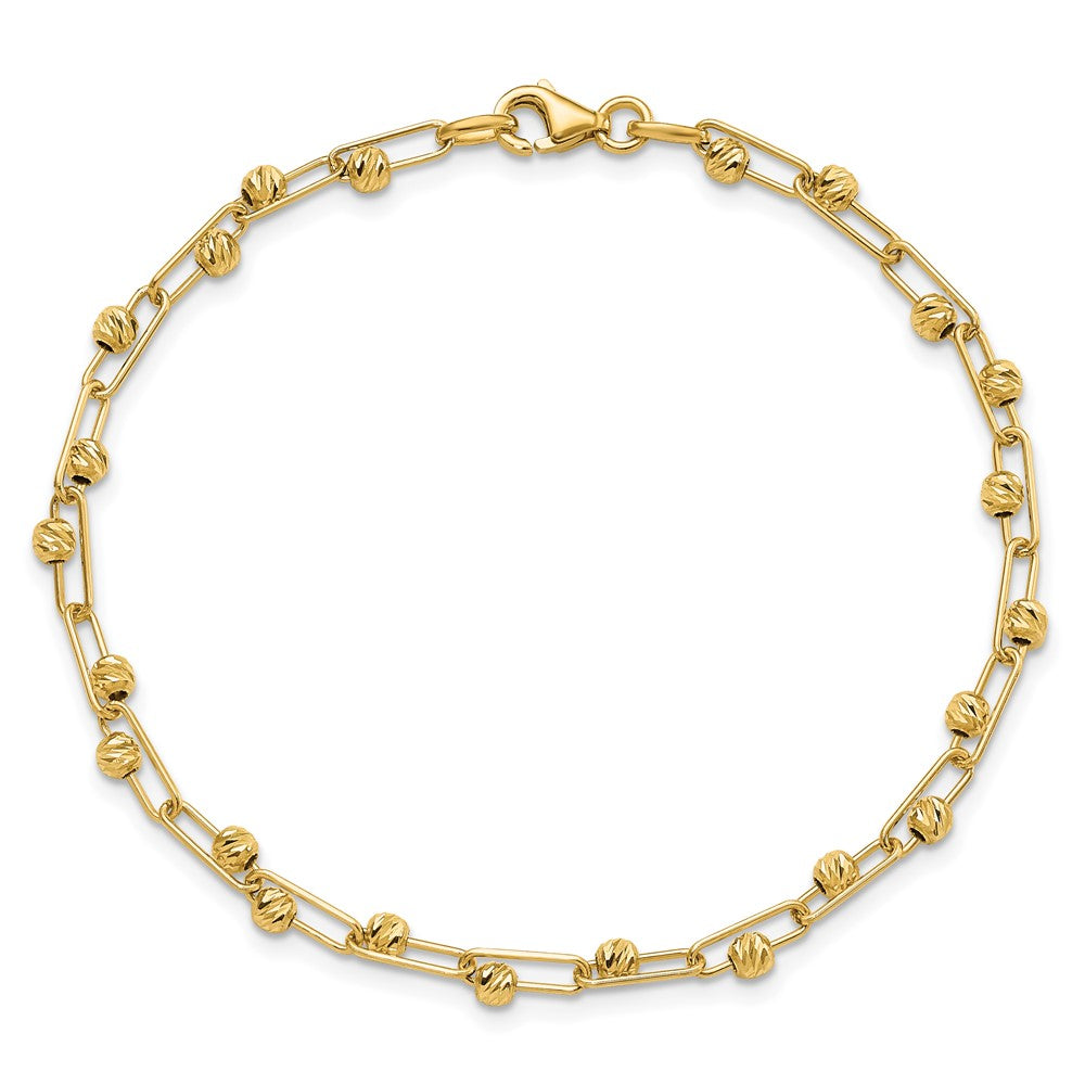 14K Yellow Gold Polished Diamond Cut Beads Link Bracelet