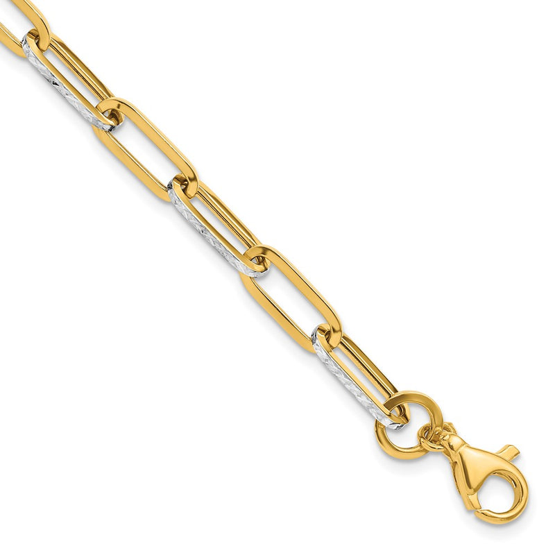 14K Yellow & Rhodium White Polished / Diamond Cut Link Bracelet