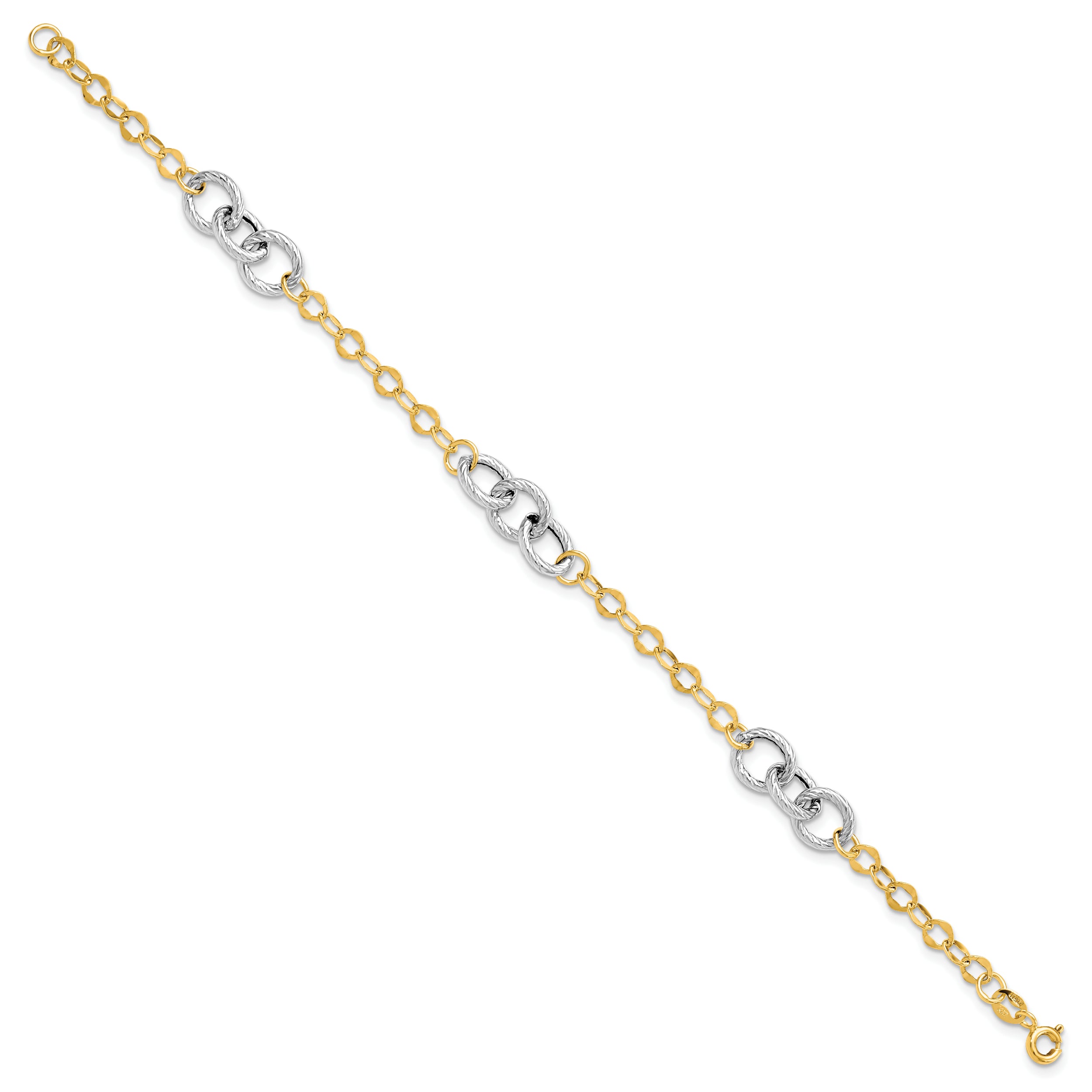 7.5 Inch 14K Two-Tone Polished And Textured Fancy Link Bracelet