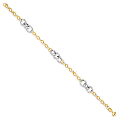 7.5 Inch 14K Two-Tone Polished And Textured Fancy Link Bracelet