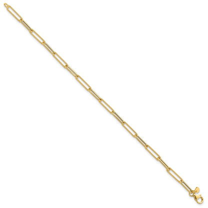 14K Yellow Gold Polished And Textured Paperclip Link Chain Bracelet