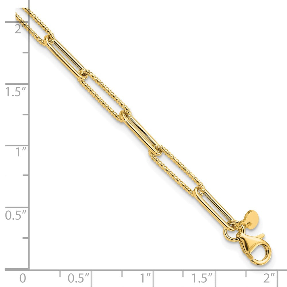 14K Yellow Gold Polished And Textured Paperclip Link Chain Bracelet