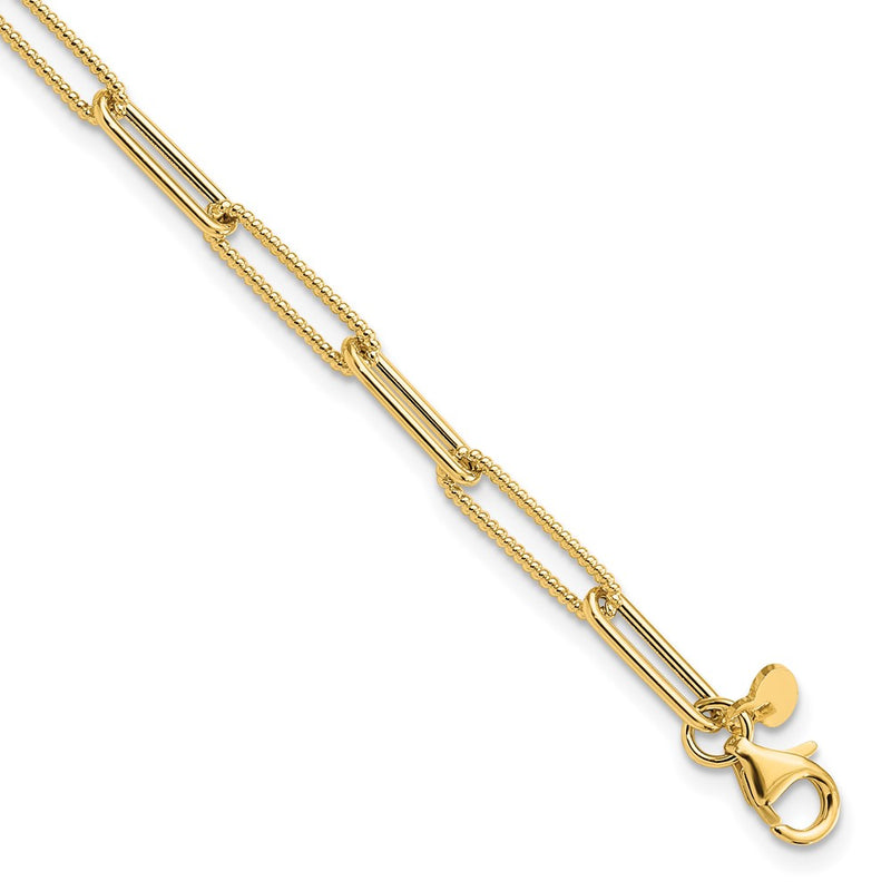 14K Yellow Gold Polished And Textured Paperclip Link Chain Bracelet