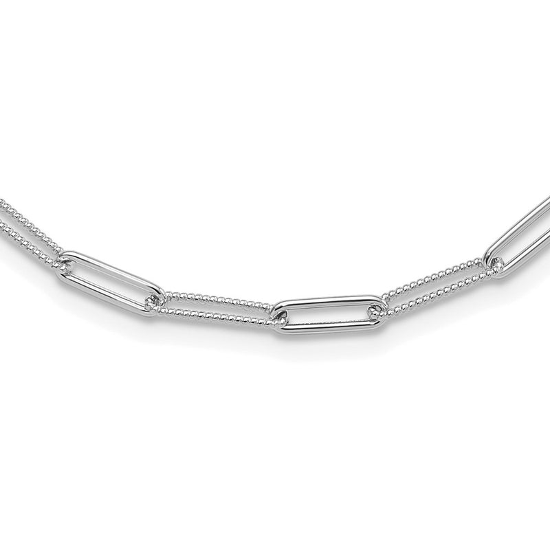 14K White Gold Polished Textured Paperclip Link Chain Necklace