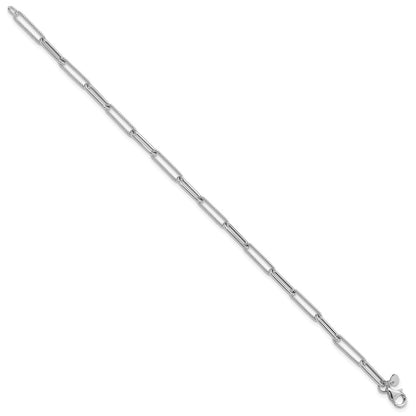 14K White Gold Polished Textured Paperclip Link Chain Bracelet