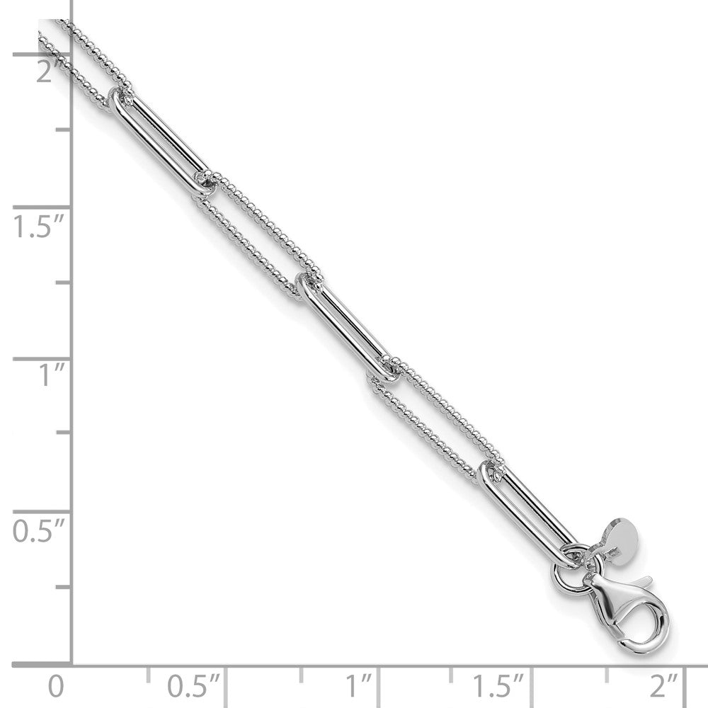 14K White Gold Polished Textured Paperclip Link Chain Bracelet