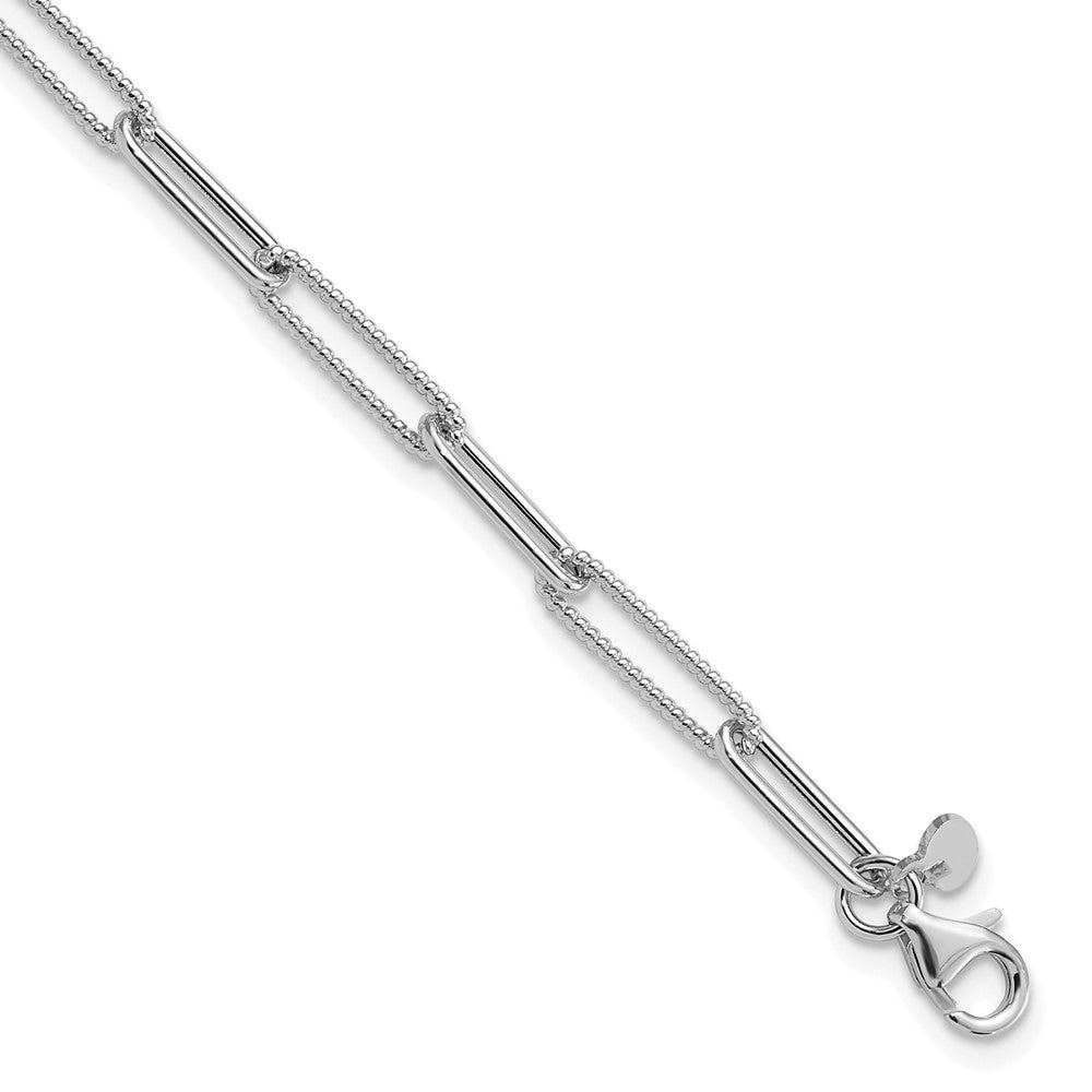 14K White Gold Polished Textured Paperclip Link Chain Bracelet