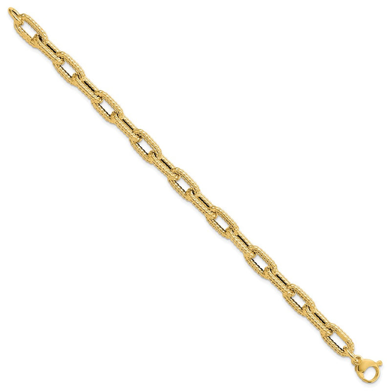 14K Yellow Gold Textured Hollow Fancy Link Bracelet