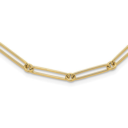 14K Yellow Gold Polished Hollow Paperclip Link Chain Necklace