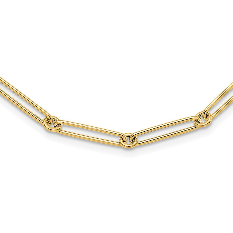 14K Yellow Gold Polished Hollow Paperclip Link Chain Necklace