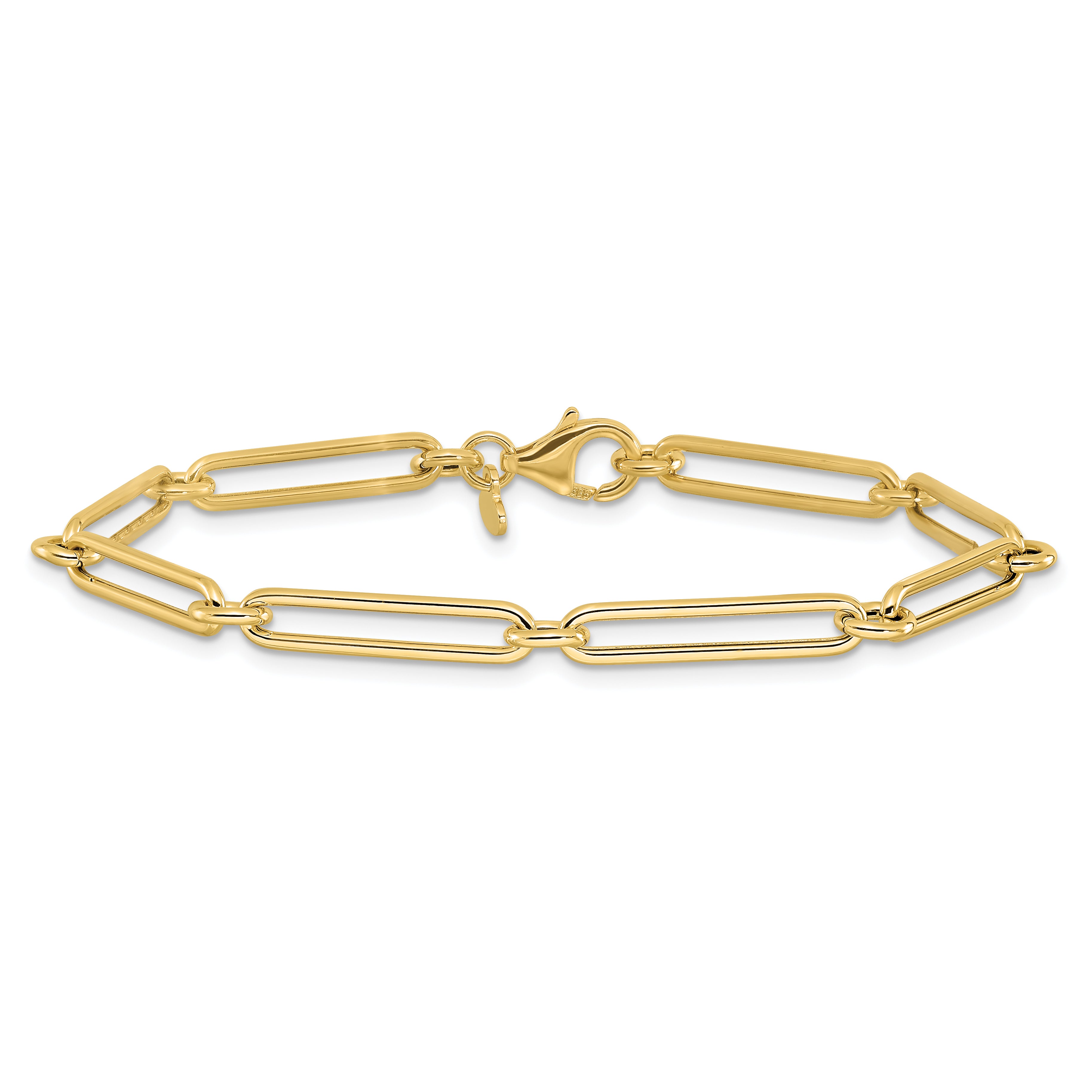 14K Yellow Gold Polished Hollow Paperclip Link Bracelet
