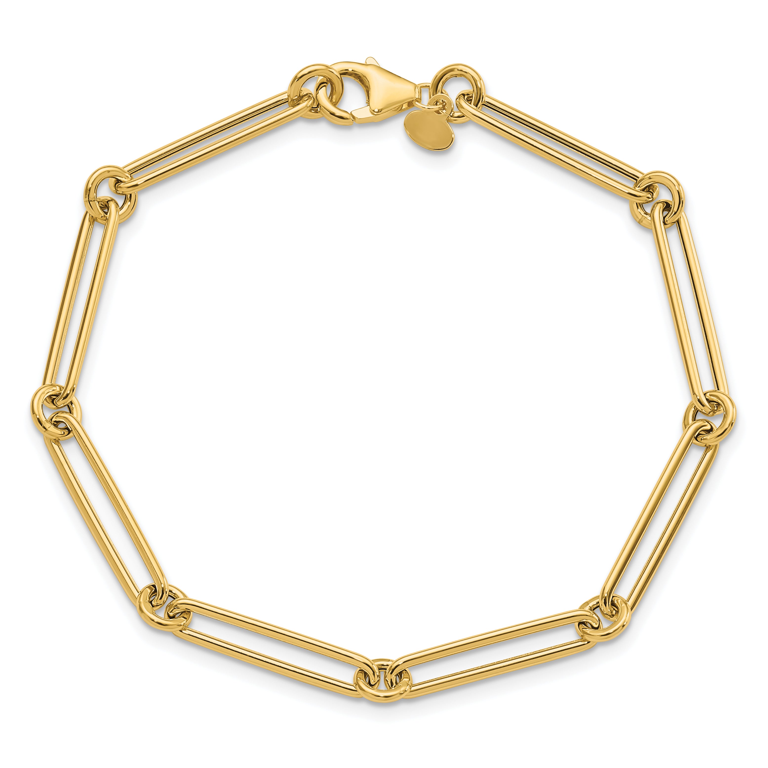 14K Yellow Gold Polished Hollow Paperclip Link Bracelet
